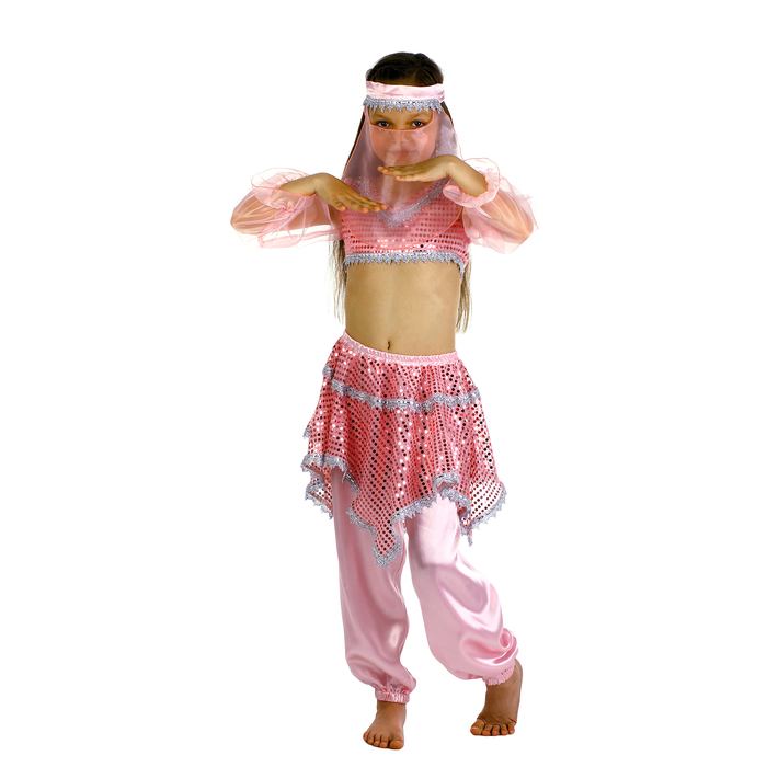 Карнавальный костюм "Ясмин", повязка, топ с рукавами, штаны, цвет розовый, р-р 30, рост 110-116 см 