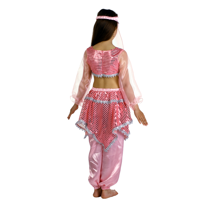 Карнавальный костюм "Ясмин", повязка, топ с рукавами, штаны, цвет розовый, р-р 30, рост 110-116 см 