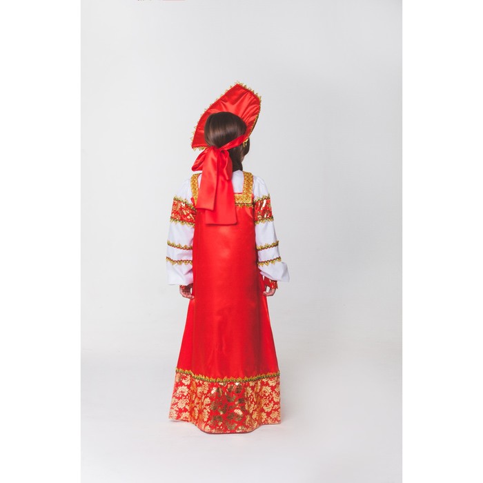 Русский народный костюм "Любавушка", платье-сарафан, кокошник, р-р 28, рост 98-104 см, цвет красный 