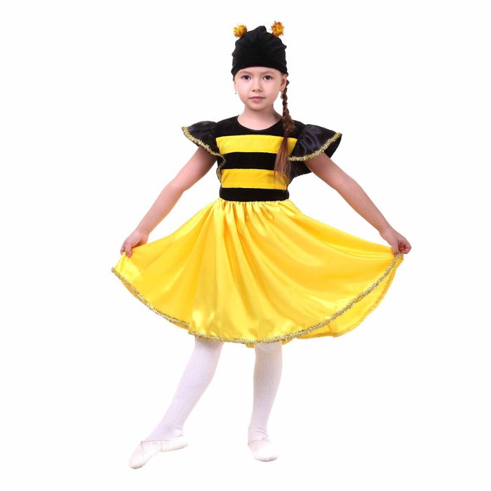 Карнавальный костюм "Пчёлка", платье, шапка, атлас, плюш, р-р 28, рост 98-104 см 