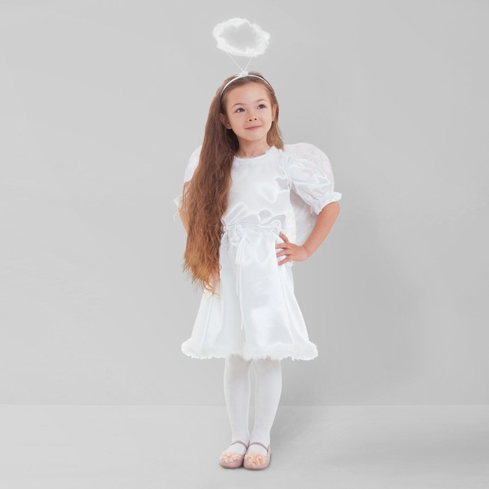 Карнавальный костюм "Ангел", платье с кулисой, нимб, крылья, р-р 28, рост 98-104 см 