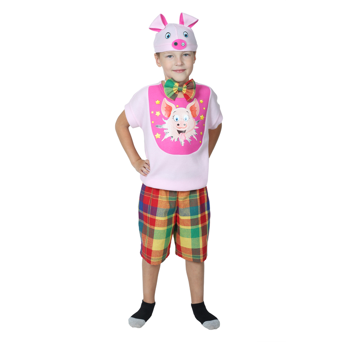 Костюм  для мальчика"Хрюша"шапка,куртка,бабочка,шорты рост 98-104 