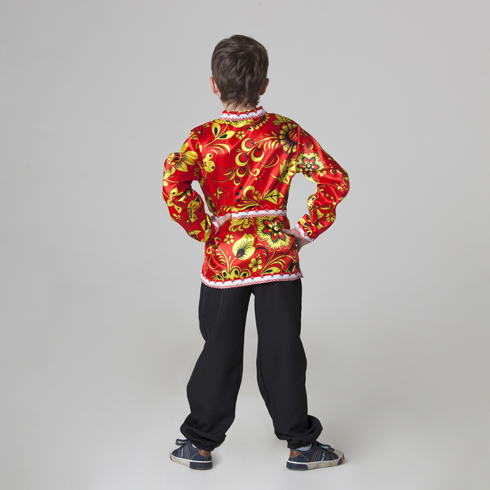 Карнавальная русская рубаха «Хохлома», атлас, р. 34, рост 140 см, цвет красный 