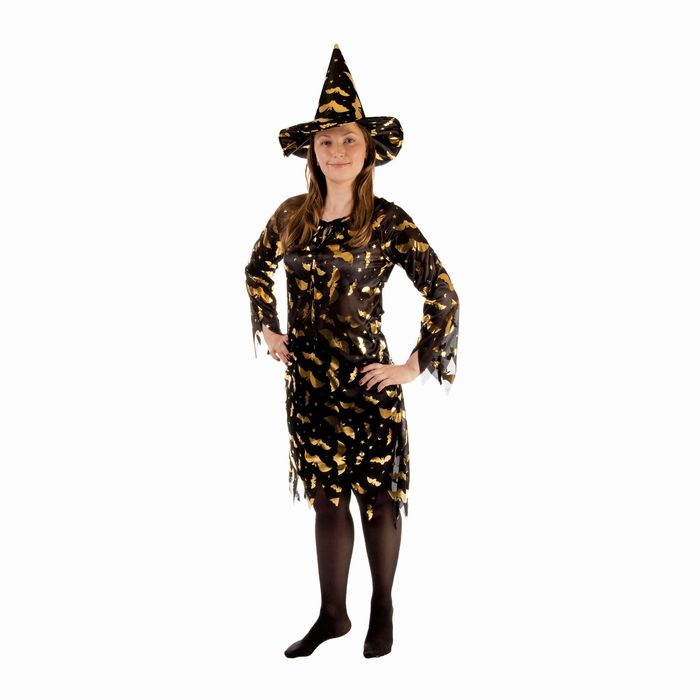 Карнавальный костюм "Ведьма", платье приталенное, шляпа, золото на чёрном, р-р 42-44 