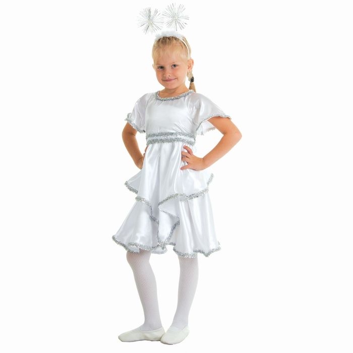 Карнавальный костюм "Снежинка белая", платье, ободок, р-р 56, рост 104 см 