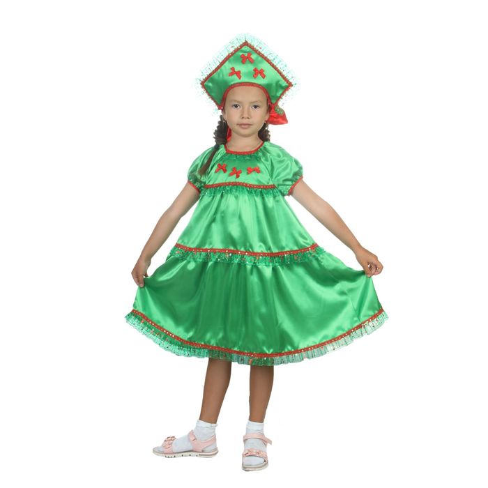 Карнавальный костюм "Ёлочка", платье воланами, кокошник с бантиками, р-р 28, рост 98-104 см 