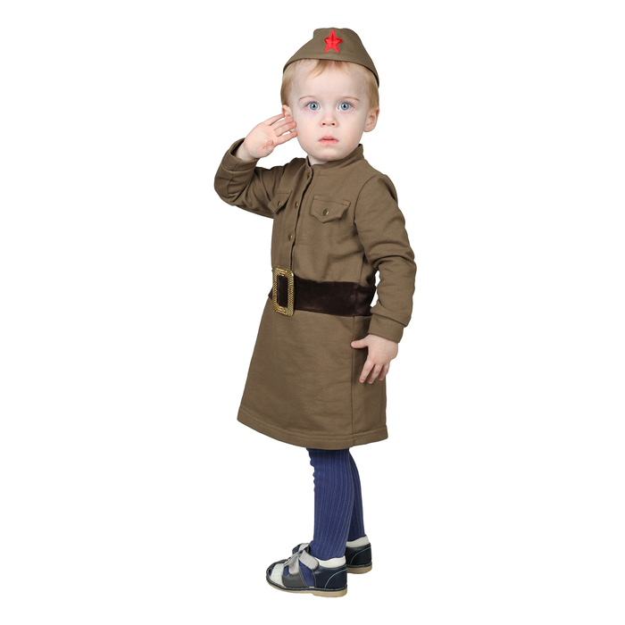 Костюм военного для девочки: платье, пилотка, трикотаж, хлопок 100%, рост 86 см, 1-2 года, цвета МИКС 