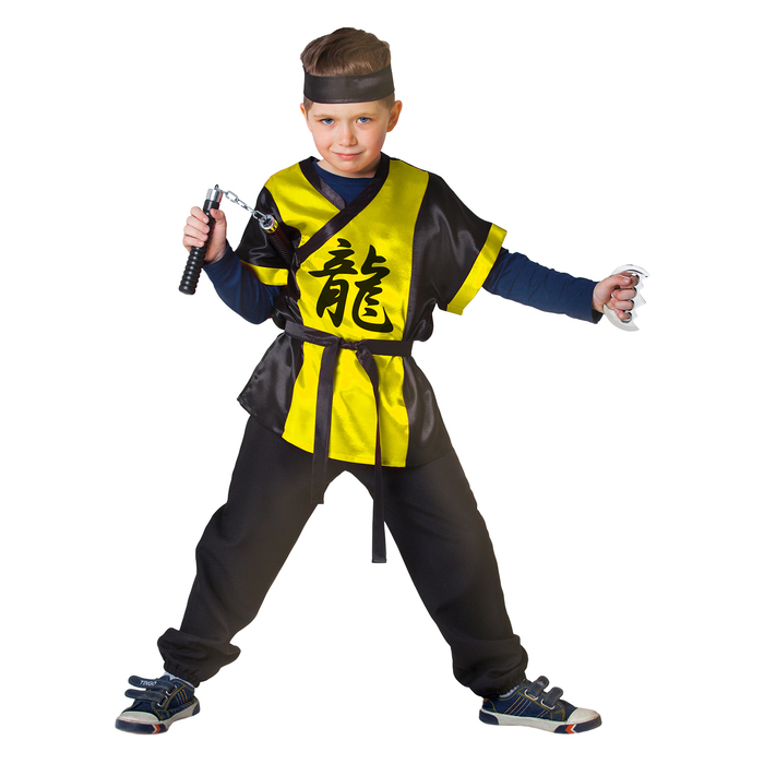 Карнавальный костюм "Ниндзя: Жёлтый дракон" с оружием, р-р 28, рост 98-104 см 