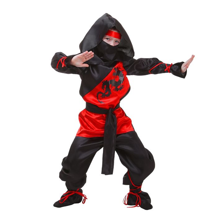 Карнавальный костюм "Ниндзя", р-р 32, рост 128 см, цвет чёрно-красный 