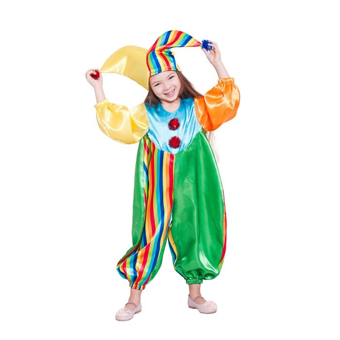 Карнавальный костюм "Клоун Фантик", комбинезон, шапка, р-р 28, рост 98 см 