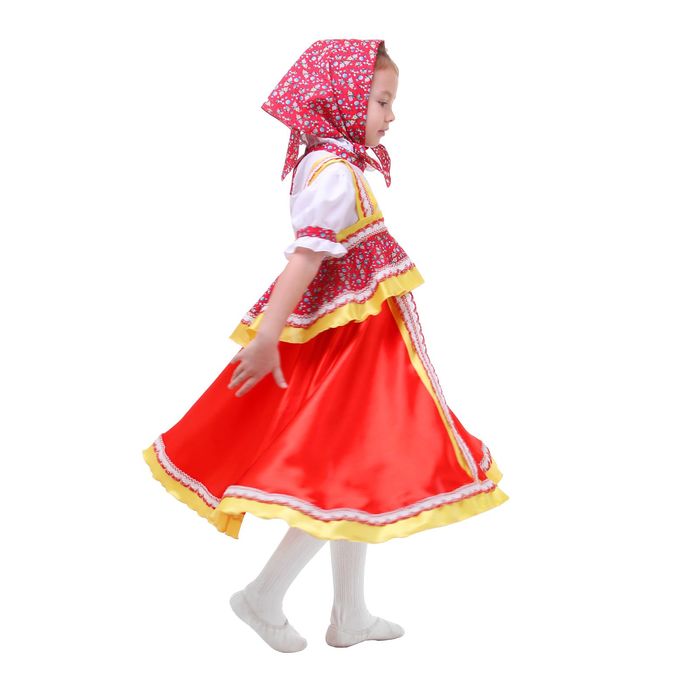 Русский народный костюм "Алёнушка", платье-сарафан, косынка, р-р 64, рост 122-128, цвет красный 