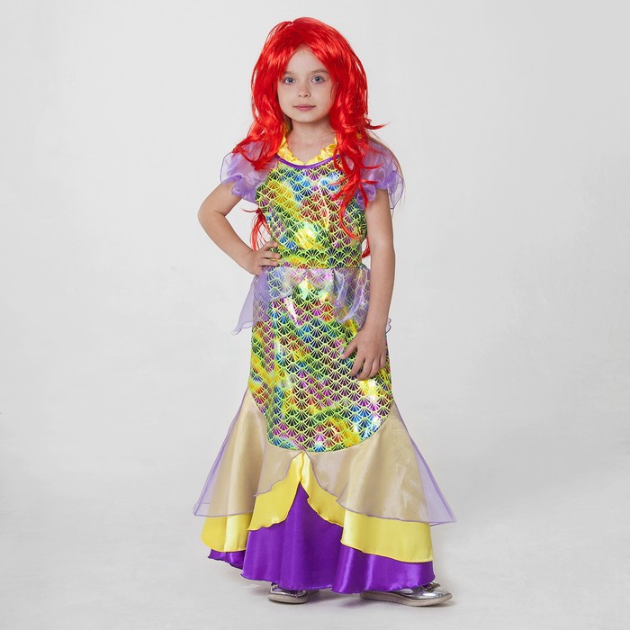 Карнавальный костюм "Русалка", платье, пояс, парик, р-р 28, рост 98-104 см 