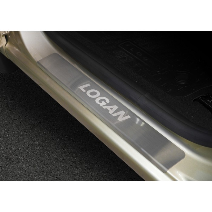 Накладки на пороги Rival для Renault Logan II 2014-н.в., нерж. сталь, с надписью, 4 шт., NP.4701.3 