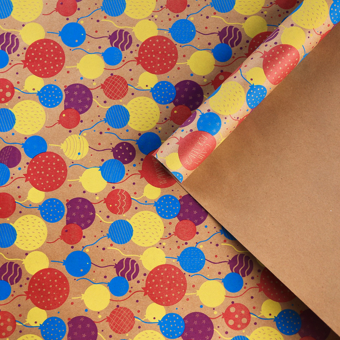 Бумага крафтовая бурая в рулоне «С Днём рождения», 0.68 × 8 м 