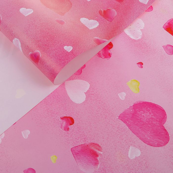 Бумага упаковочная глянцевая "Розовые сердечки", 50 х 70 см 