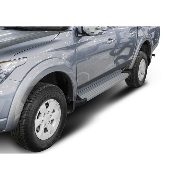 Пороги алюминиевые "Silver" Rival для Mitsubishi L200 IV, V 2006-2015 2015-2019 2019-н.в., 193 см, 2 шт., F193AL.4003.1 