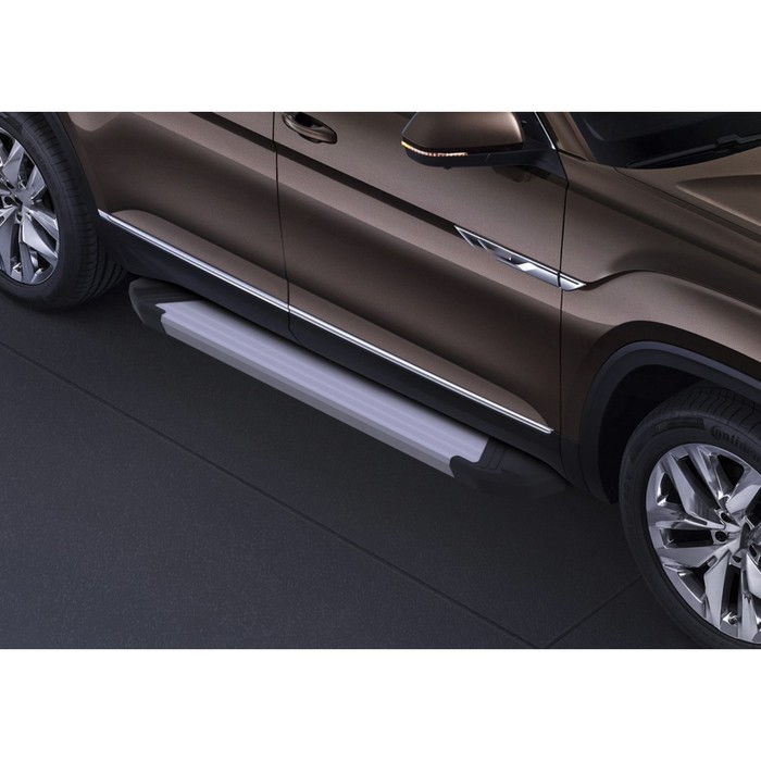 Пороги алюминиевые "Silver" Rival для Volkswagen Teramont 2018-н.в., 193 см, 2 шт., F193AL.5805.1 