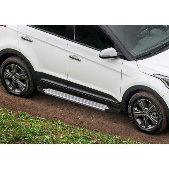 Пороги алюминиевые "Silver" Rival для Hyundai Creta 2016-н.в., 173 см, 2 шт., F173AL.2310.1 