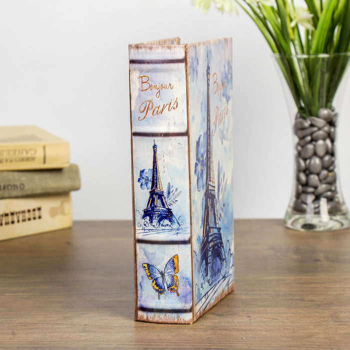 Сейф-книга дерево "Эйфелева башня в нежно-голубых тонах" кожзам 21х13х5 см 