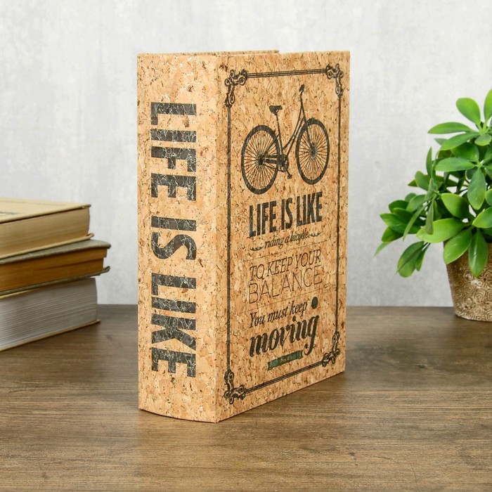 Шкатулка-книга дерево кожзам под пробку "Велосипед" 23х17х6 см 
