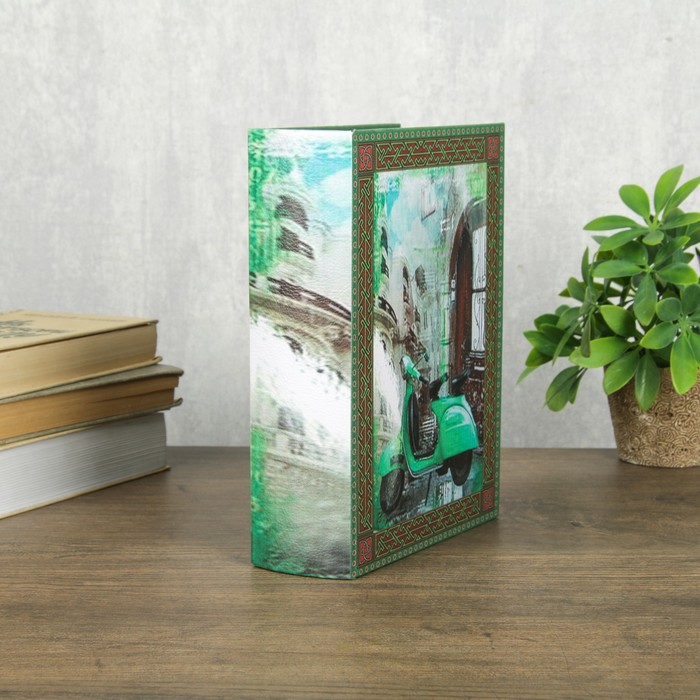 Шкатулка-книга дерево кожзам "Зелёный мопед" 23х17х6 см 