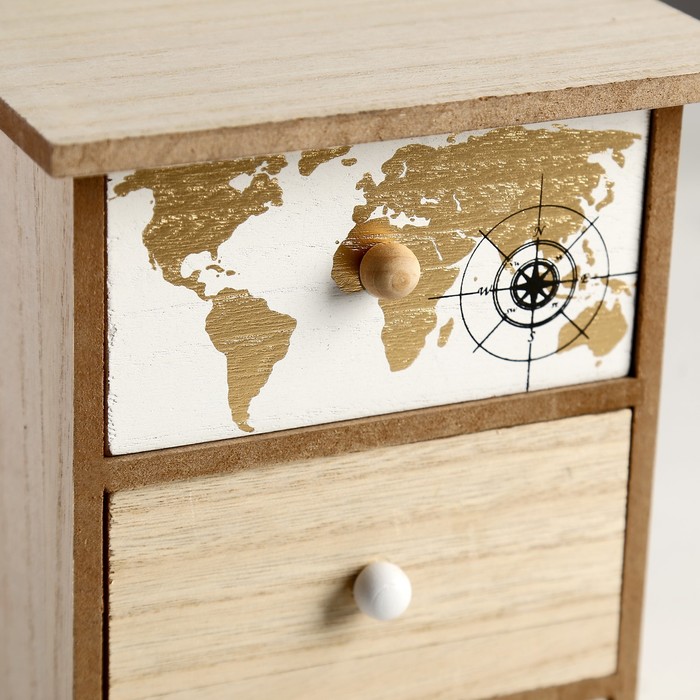 Шкатулка дерево комод 3 ящика "Золотая карта мира" 21х15х11 см 