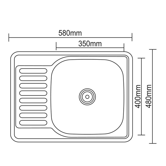 Мойка кухонная Accoona AB4858-R, накладная, правая, толщина 0.6 мм, 580х480х165 мм, глянец 