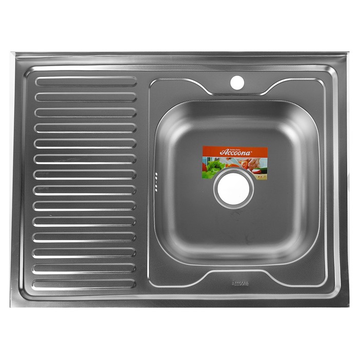 Мойка кухонная Accoona AC6080-R, накладная, правая, толщина 0.6 мм, 800х600х165 мм, декор 
