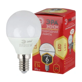 Светодиодная лампа ЭРА ECO LED Р45-6W-827-E14