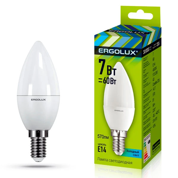 Лампочка Ergolux LED-C35-7W-E14-4K