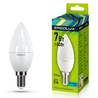 Эл. лампа светодиодная Ergolux LED-C35-7W-E14-6K, Дневной LED-C35-7W-E14-6K