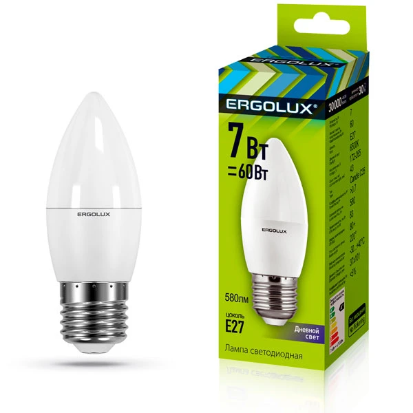 Лампочка Ergolux LED-C35-7W-E27-6K