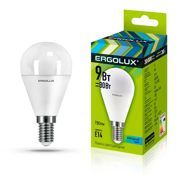 Лампочка Ergolux LED-G45-9W-E14-4K