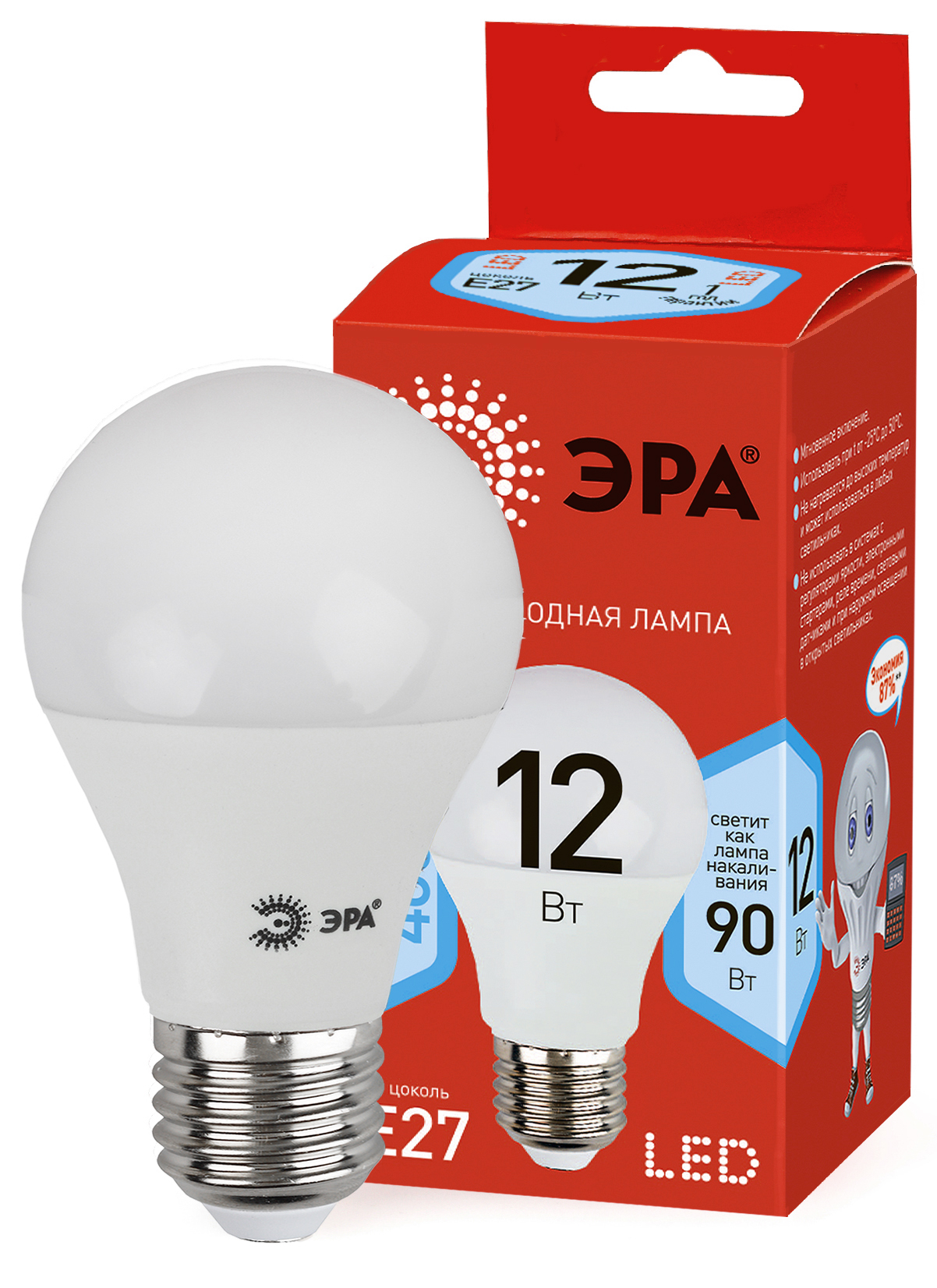 Лампа светодиодная ЭРА ECO LED A60-12W-840-E27