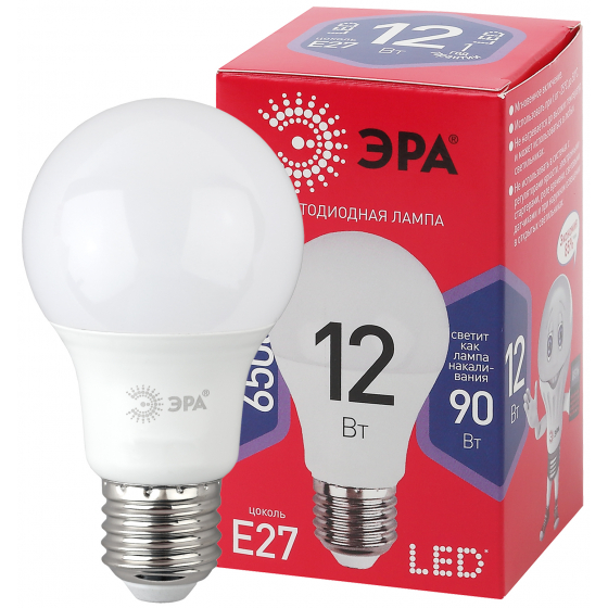 Лампа светодиодная ЭРА LED A60-12W-865-E27