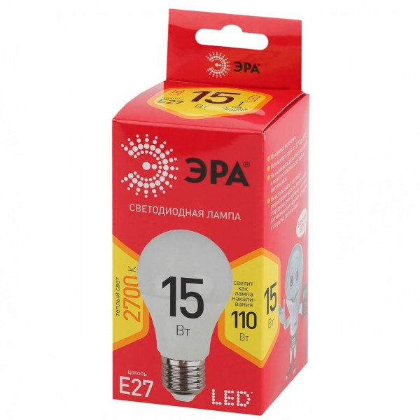 Лампа светодиодная ЭРА LED A60-15W-827-E27
