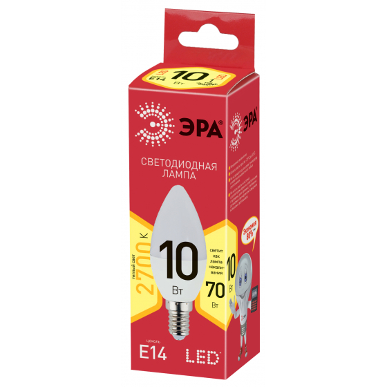 Лампа светодиодная ЭРА ECO LED B35-10W-827-E14