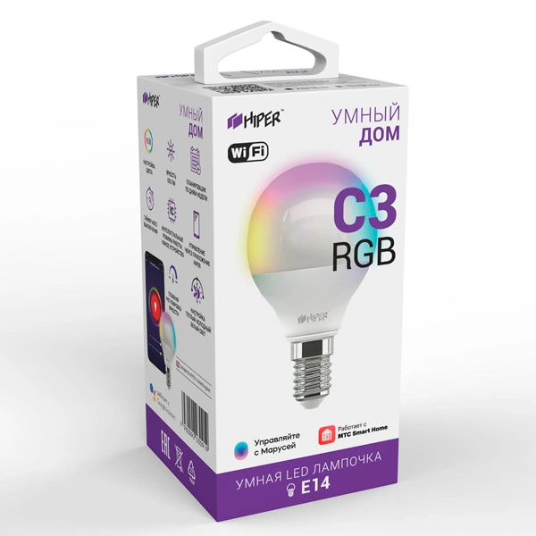 Умная LED лампочка Hiper IOT LED C3 RGB
