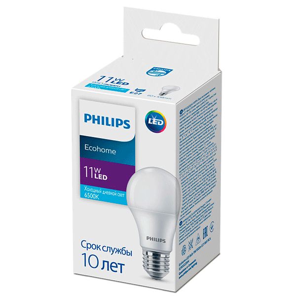 LED лампа Philips Ecohome LED Bulb 11W (E27 865 RCA)