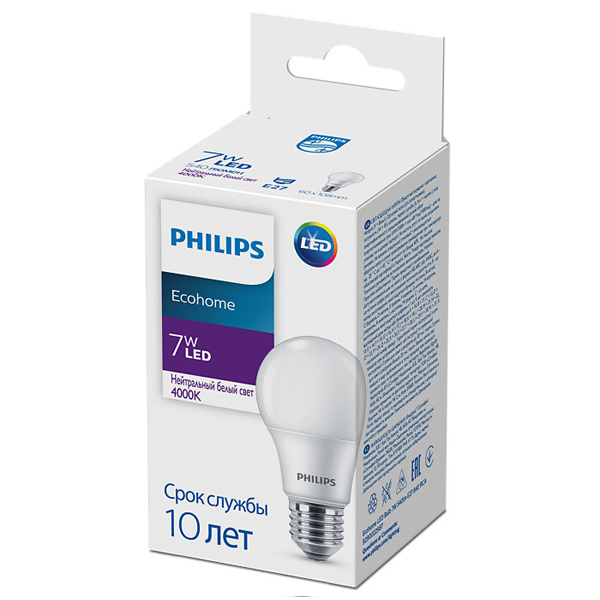 LED лампа Philips Ecohome LED Bulb 7W 540lm E27 840 RCA