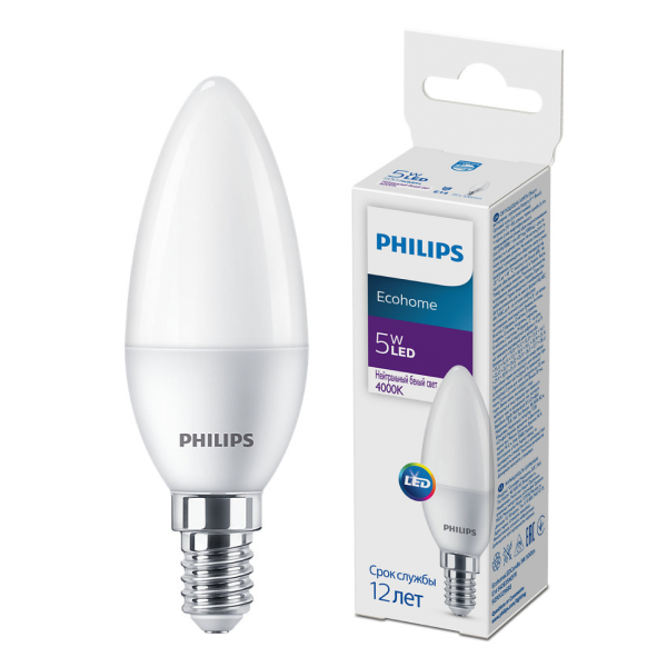 LED лампа Philips EcohomeLEDCandle 5W 500lm E14 840B35NDFR