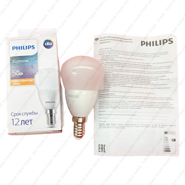 LED лампа Philips EcohomeLEDLustre 5W 500lm E14 827P45NDFR