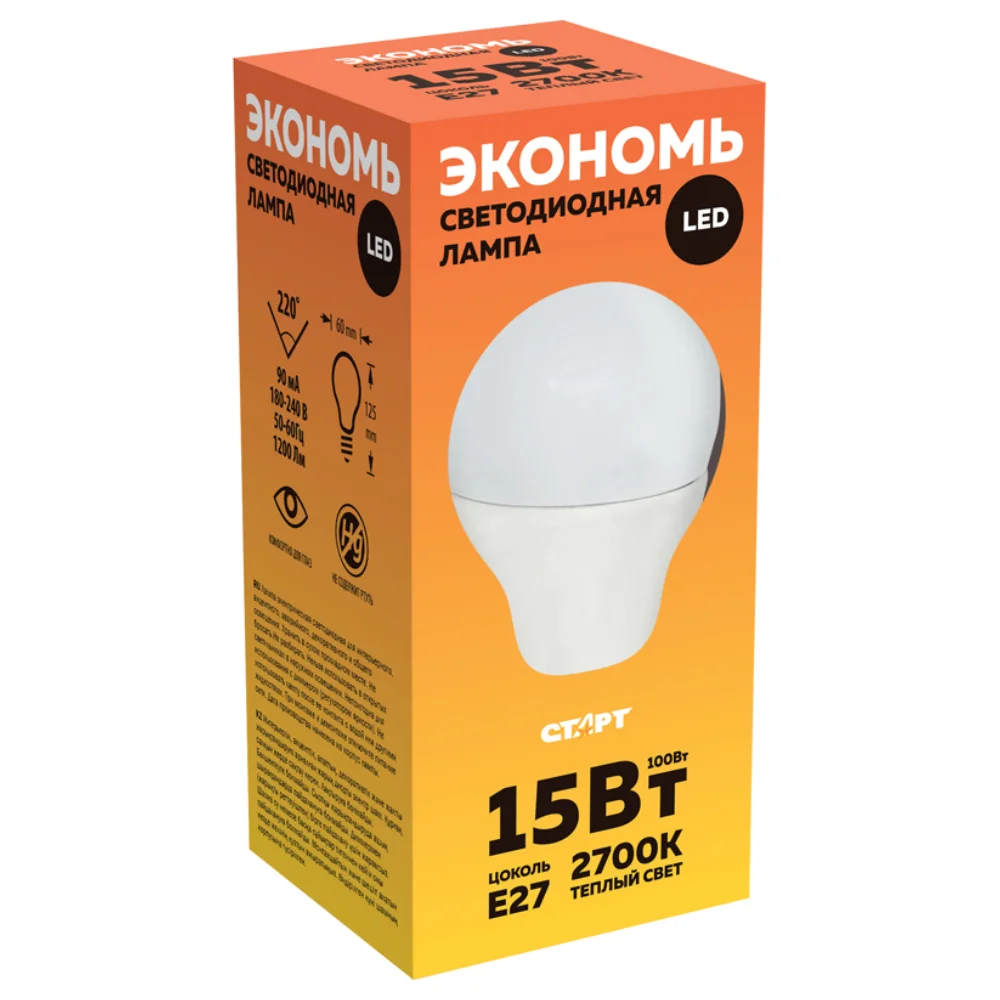Лампа светодиодная СТАРТ LED GLS E27 15W 30, теплый