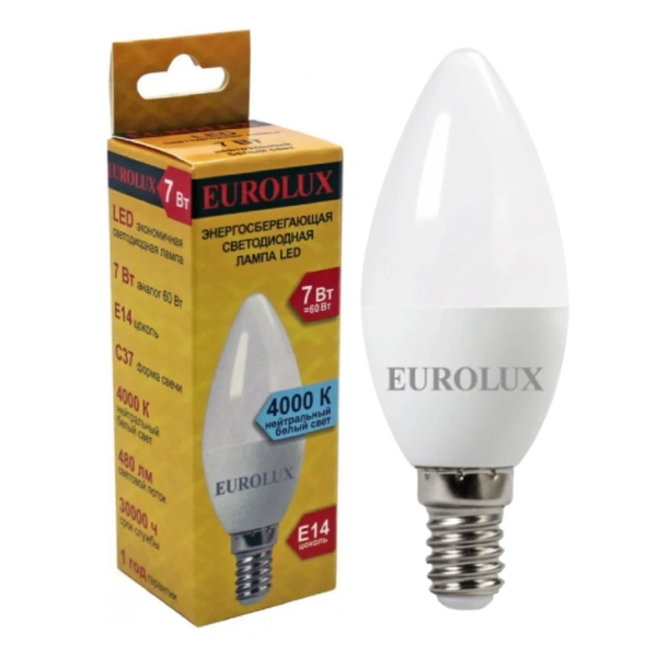 Лампа светодиодная Eurolux LL-E-C37-7W-230-4K-E14