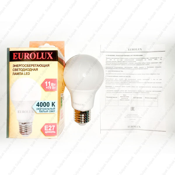 Лампа светодиодная Eurolux LL-E-A60-11W-230-4K-E27