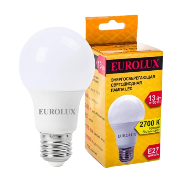 Лампа светодиодная Eurolux LL-E-A60-13W-230-2,7K-E27