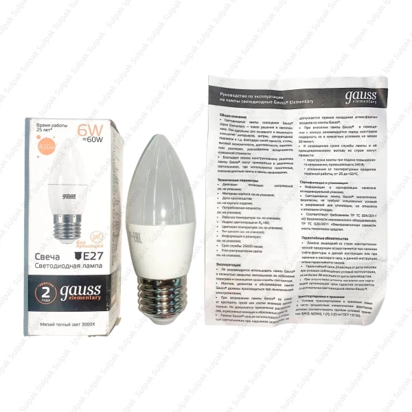 Gauss жарықдиодты шамы Elementary Candle 6W E27 2700K - фото 2