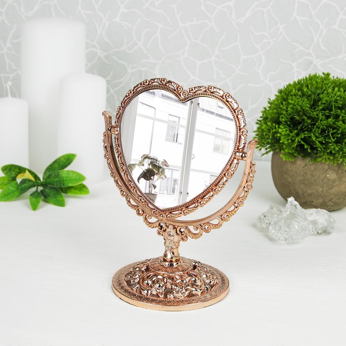 Зеркало настольное «Ажур», двустороннее, с увеличением, зеркальная поверхность — 10,5 × 9 см, цвет бронзовый 