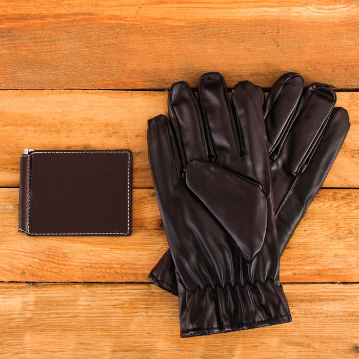 Подарочный набор "С 23 Февраля": перчатки и зажим для денег, экокожа 