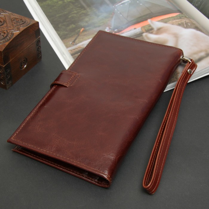 Портмоне мужское, 1 отдел, для карт, для монет, с ручкой, пулап, цвет коричневый 
